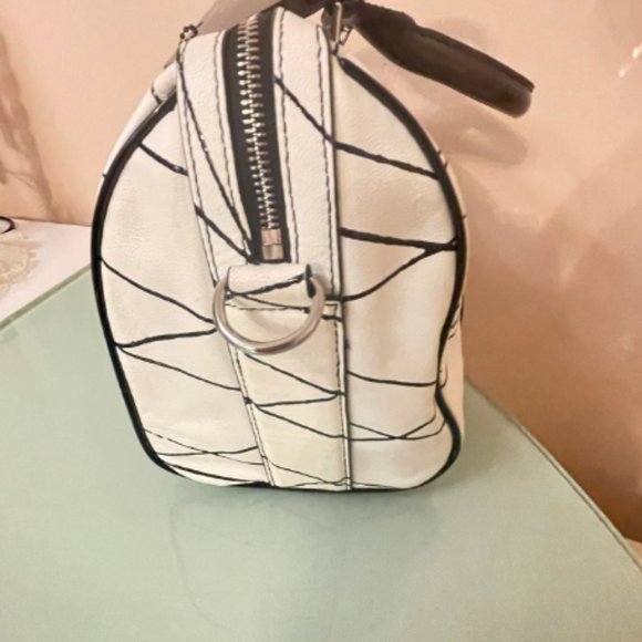 L.A.M.B. White Leather With Black Stripes & Black Studded Top Handle Satchel - Picture 3 of 12